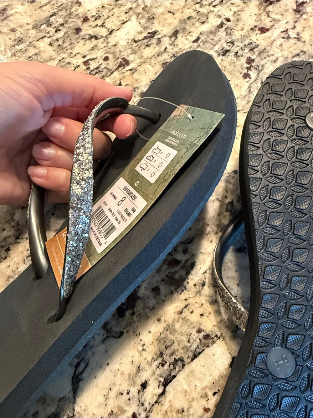 Reef Women’s Black Sandals with Silver Glitter Straps